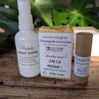 coffret crème mains, baume lèvres, savon