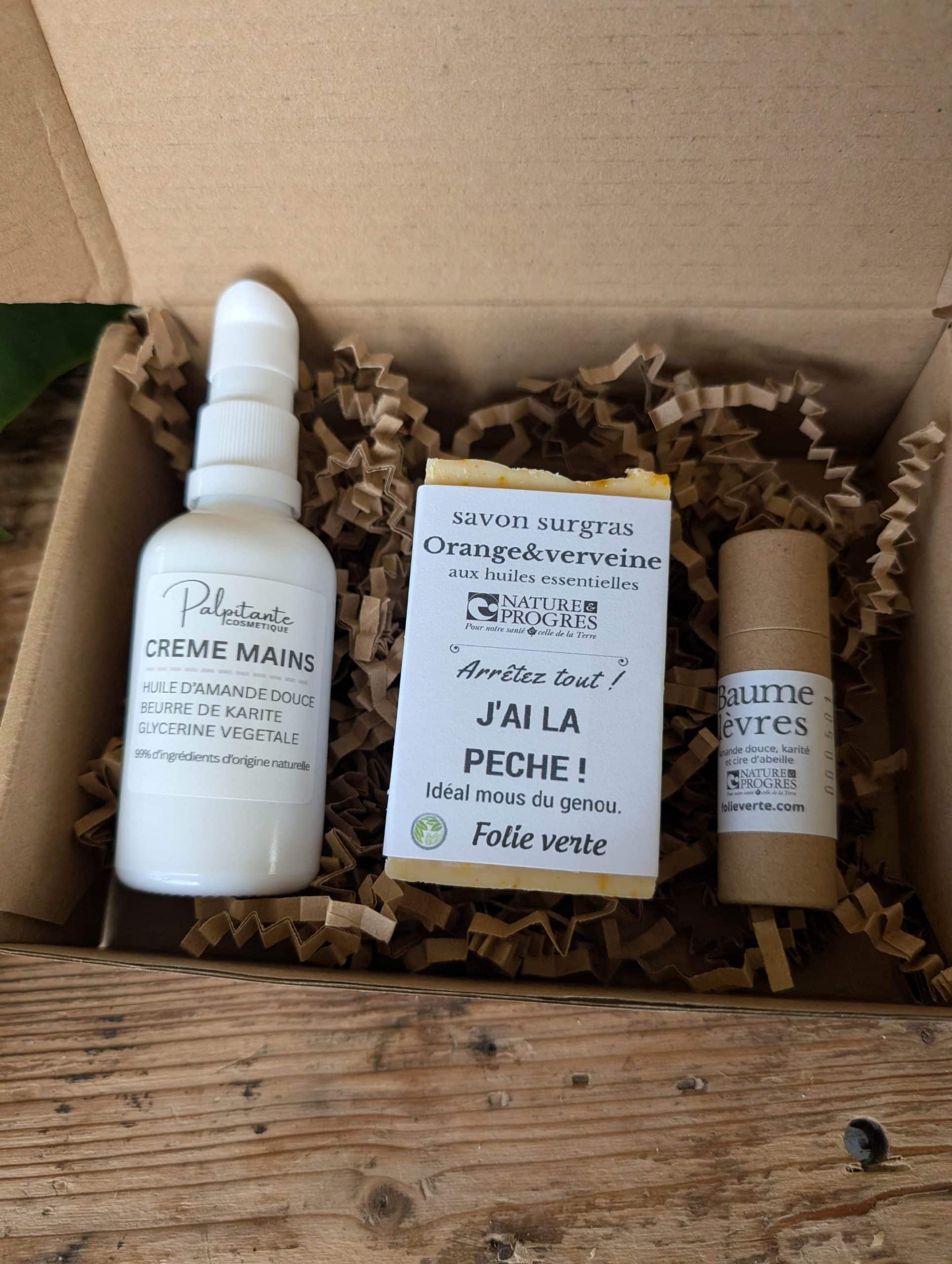coffret crème mains, baume lèvres, savon