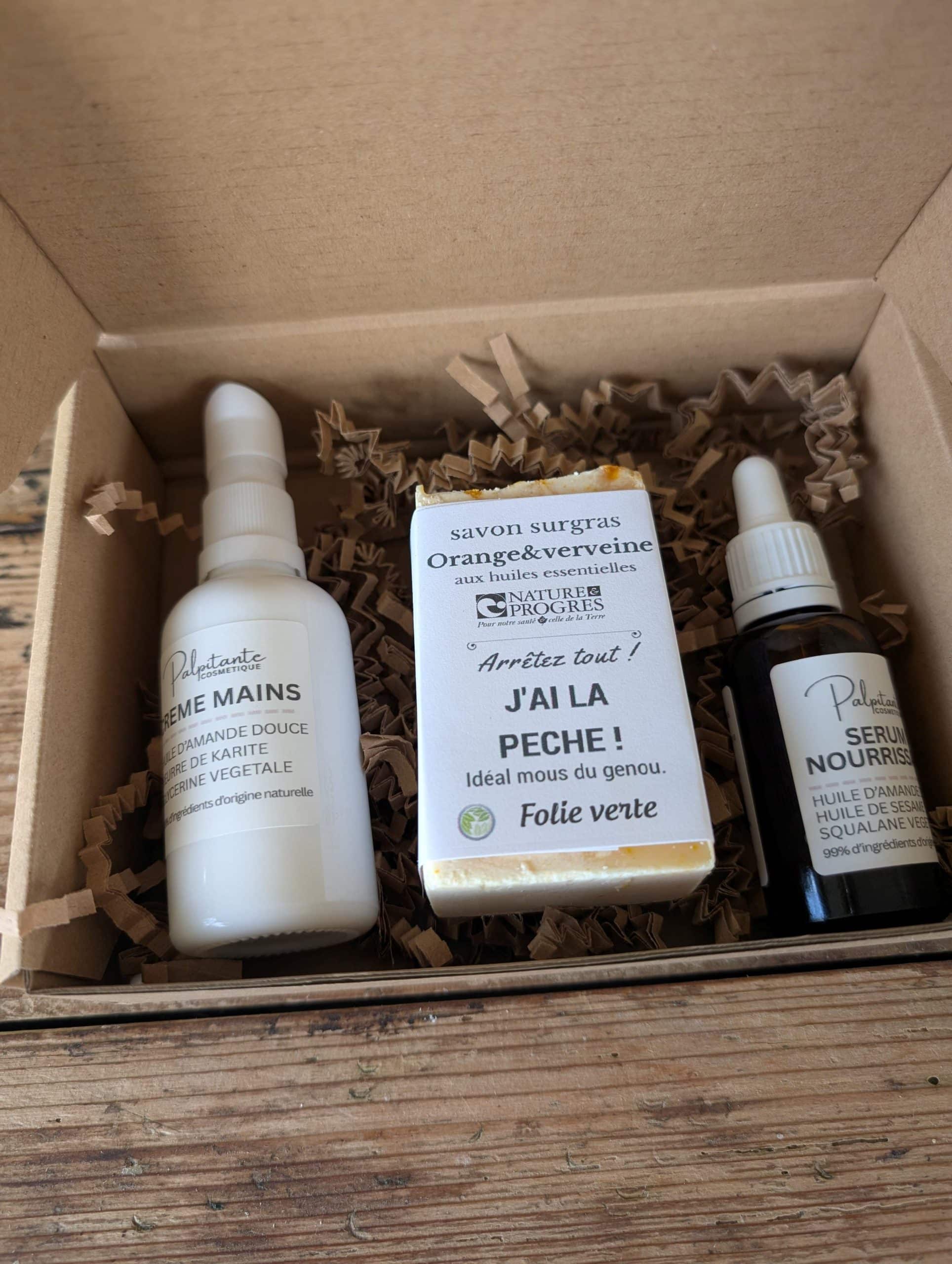coffret cadeau savon, sérum, crème mains